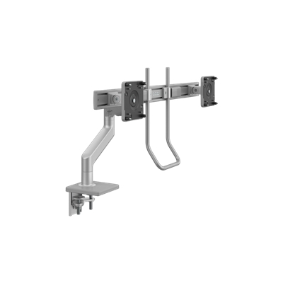M8.1  Monitor Arm with Crossbar and Handle, Two-Piece Clamp Mount Base, Silver with Gray Trim