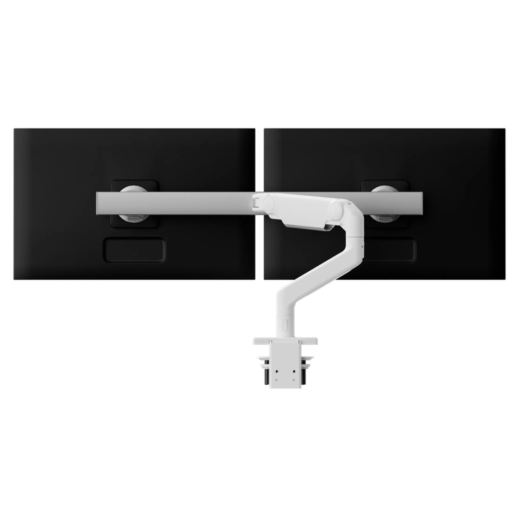 M8 Pro Monitor Arm with Crossbar, Two-Piece Clamp Mount Base, White with White Trim