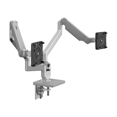 M/Flex With M2.1  Monitor Arms (2), Dual Two-Piece Clamp Mount Base, Silver with Gray Trim
